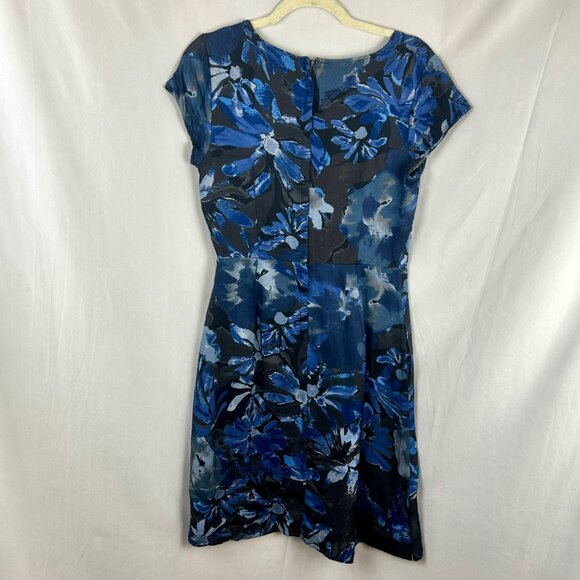Banana Republic x Mad Men Begonia Dress Women 6 Blue Black Linen Blend Knee Work - Picture 8 of 12
